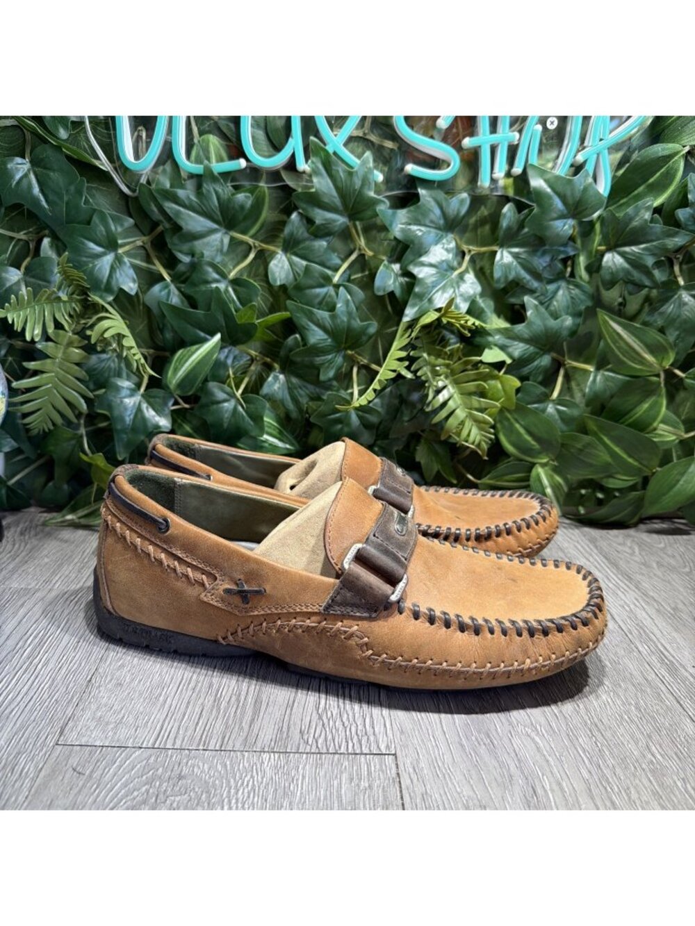 HS Trask Men's Loafers Shoes Brown Leather Buckle Size 10 M